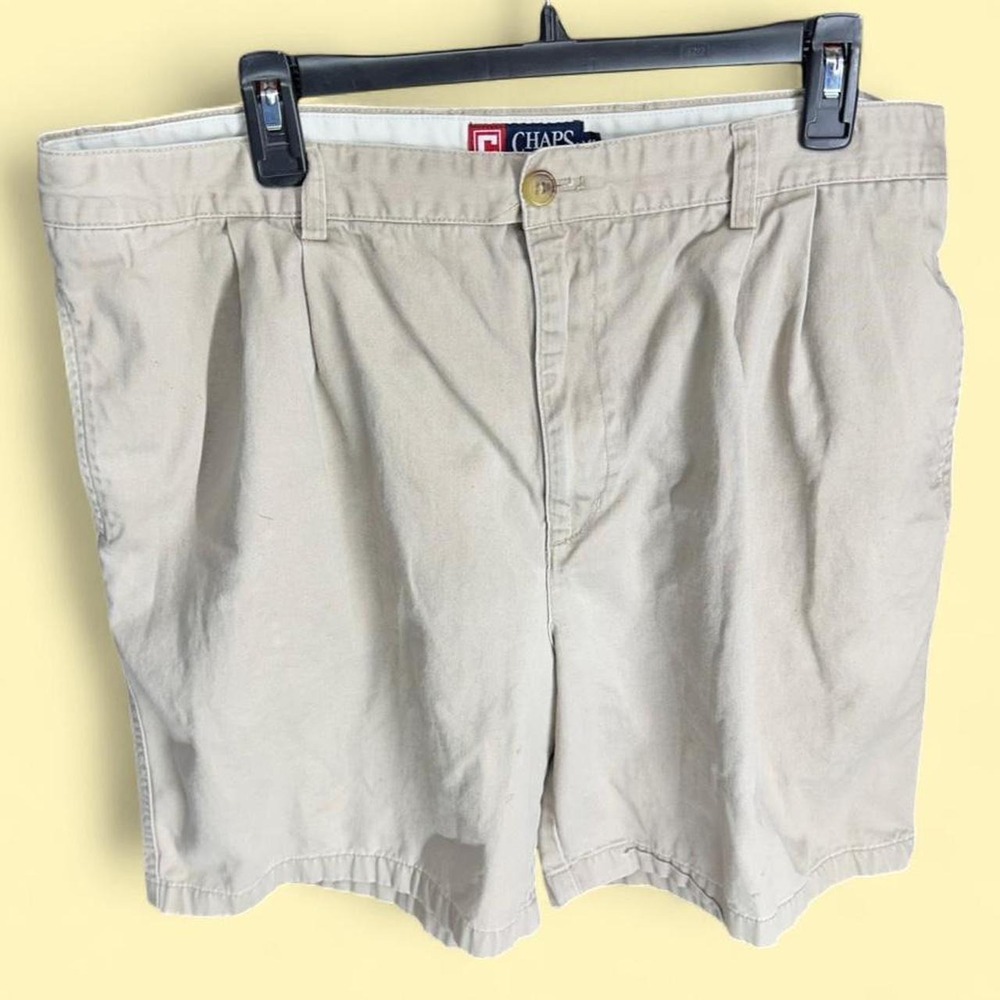 Chaps Mens Pleated Chino Shorts Khaki Tan Cotton Twill Size 40